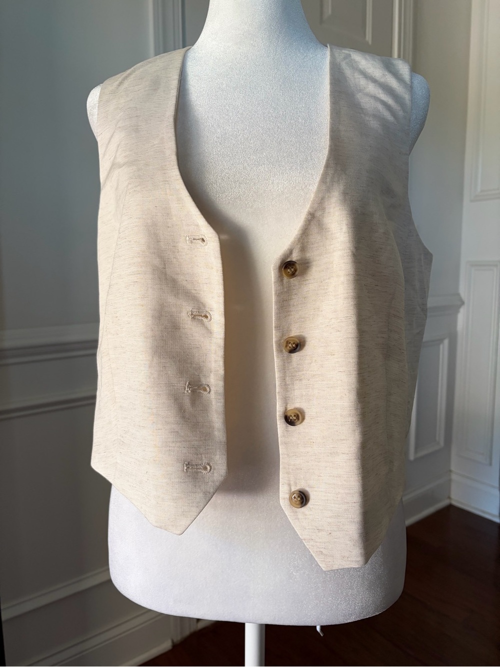 H&M Linen Blend Waistcoat Vest | Size Small | Light Beige
